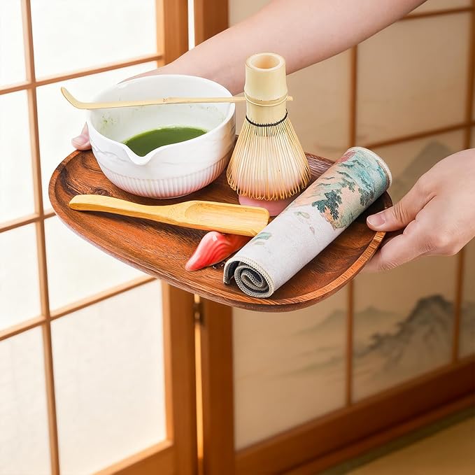 8 Pack Matcha Whisk Set, Japanese Matcha Tea Set, Ceramic Mixing Bowl with Spout, Bamboo Measuring Spoon and Scoop Stand, Towel, Whisk Holder