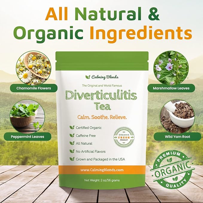 Calming Blends Diverticulitis Tea, Organic Loose Leaf Tea, Caffeine Free, 36 Cups, Made In USA