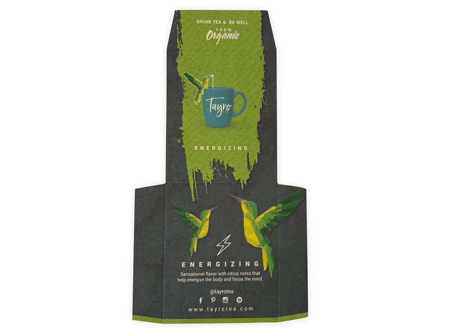 Tayrotea Organic Pyramid Tea Bags - 12 Count, Elegant Hummingbird Design
