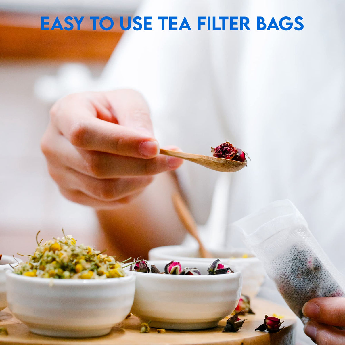 Special Tea 100 Empty Tea Bags 2.5” x 2.75” White Compostable, These Heat Sealable Tea Infuser for Loose Tea Herbs are