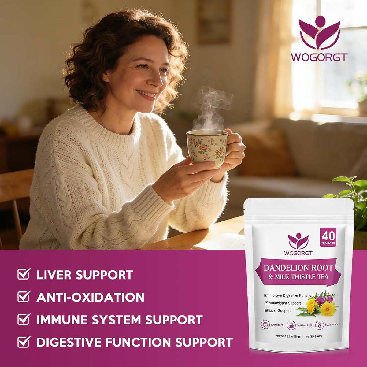 WOGORGT Dandelion Root with Milk Thistle Tea for Support