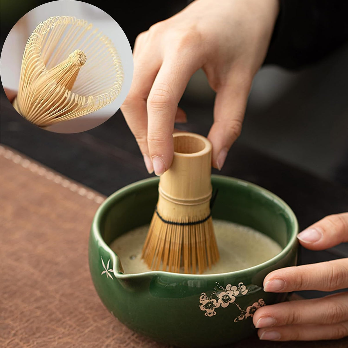 Matcha Whisk Set,8 Pcs Ceramic Matcha Set for Ceremony,Matcha Whisk kit with Bowl,Bamboo Whisk and Holder,Scoop,Sifter,Gift for Matcha Lovers Family and Friend Green