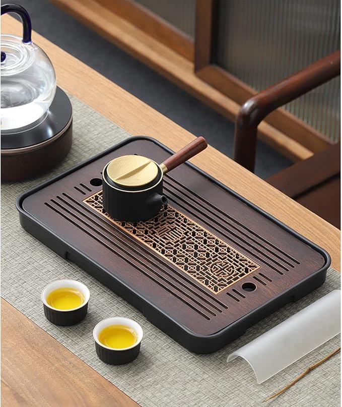 Bamboo Kungfu Tea Set - 14 * 10 inch Serving Tray with Drain & Store Water for Coffee Table & Living Room