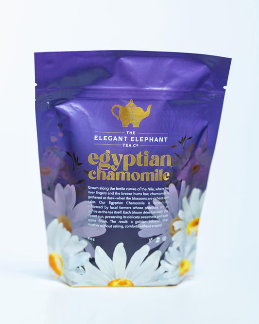 Egyptian Chamomile Tea, Organic Loose Leaf Herbal Tea – Cozy, Calming – Supports Stress Relief, Relaxation &amp; Sleep – 4 oz Resealable Bag (Makes 50 Cups) – The Elegant Elephant