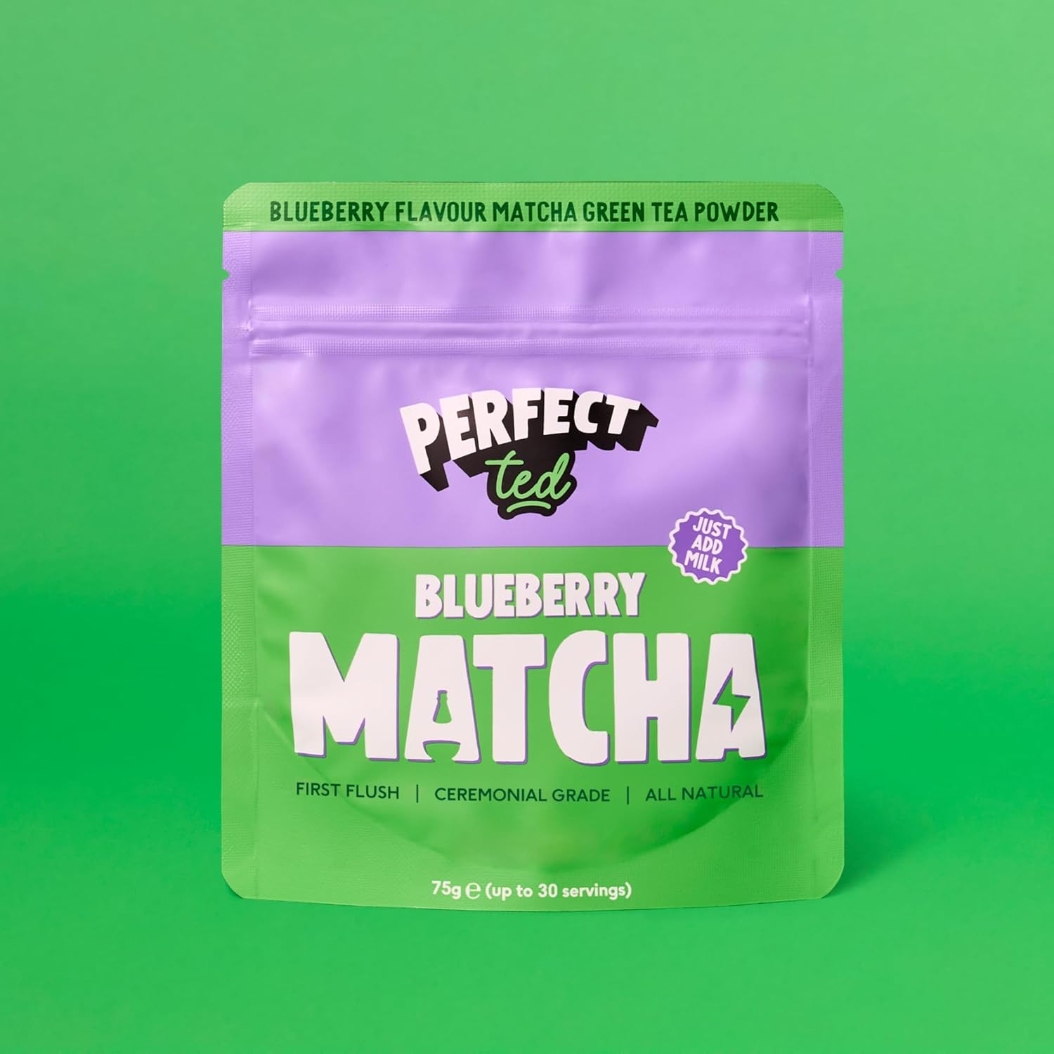 Perfect Ted Matcha Powder | Blueberry Flavor 75g | Matcha Powder Ceremonial Grade | Single-Origin Uji, Japan | Matcha Green Tea Powder (30 Servings) (75g, Blueberry)