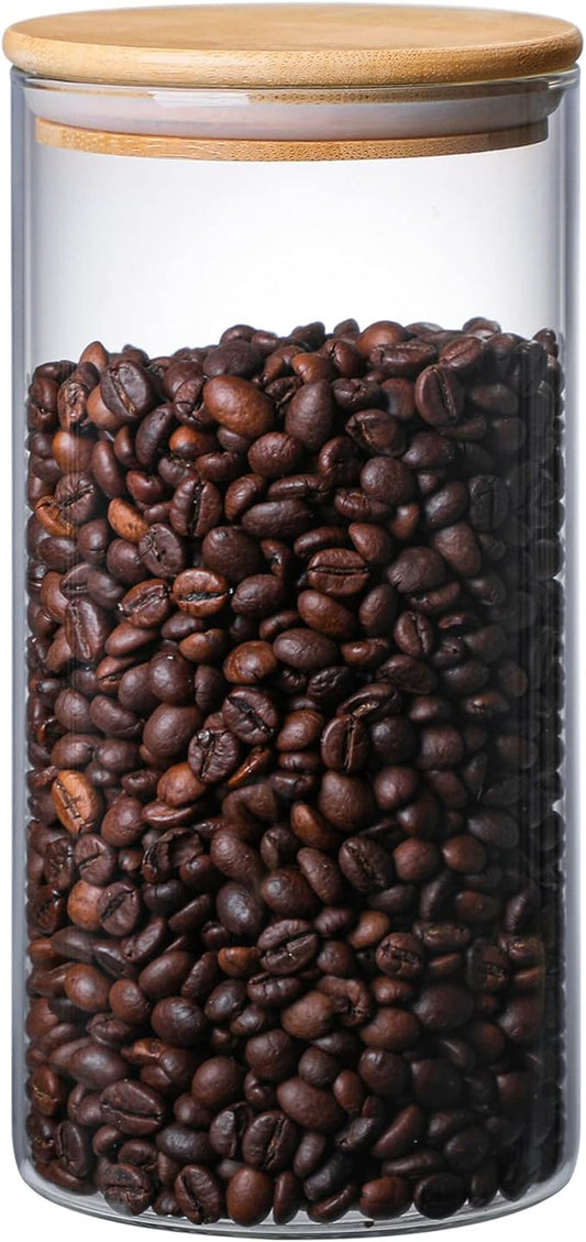 MOLFUJ 1200 ML / 40 FL Oz Glass Storage Container with Wood Lid, Stackable Clear Decorative Organizer Bottle Canister Pantry Jar with Air Tight Wooden Lid for Food, Coffee, Candy, Sugar, Salt, Tea