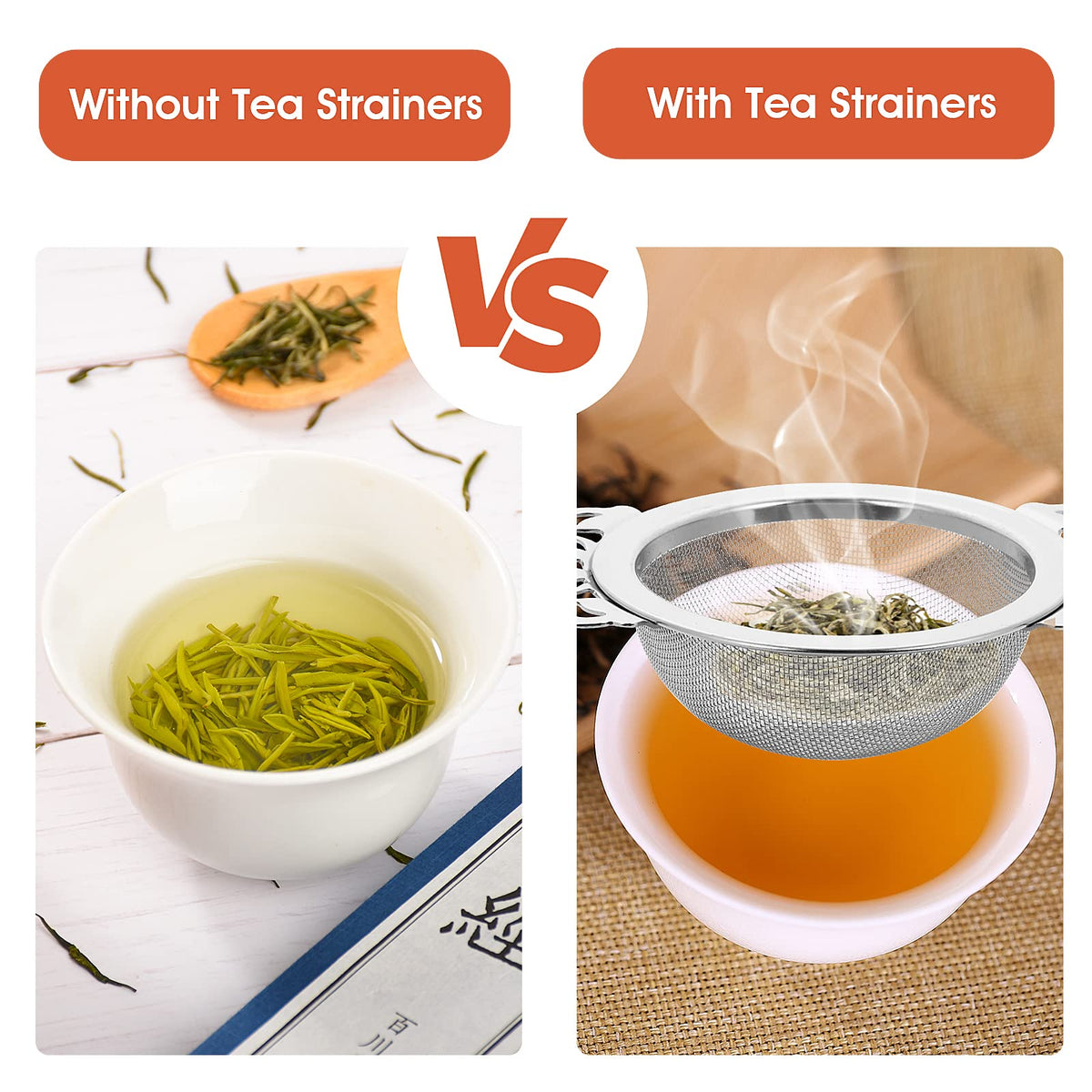 Abeillo 2 Pack Small Fine Mesh Tea Strainers with Bowl, Stainless Steel Loose Tea Infusers Strainers 7 cm Diameter Tea Filter