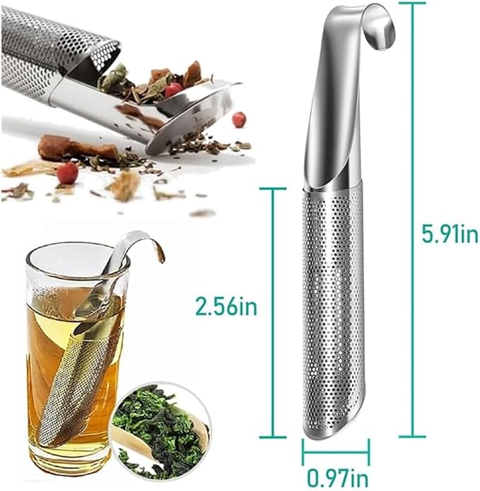 Stainless Steel Pipe Tea Infuser with Hanging Hook, Fine Mesh Loose Leaf Tea & Coffee Strainer, Creative Tea Artifact with Handle for Easy Brewing