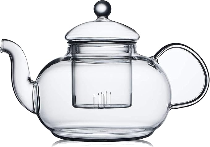 CnGlass 33.8oz Glass Teapot with Removable Infuser,Stovetop Safe Tea Kettle,Blooming & Loose Leaf Te