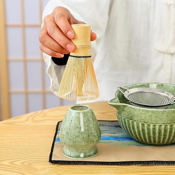 7pcs Matcha Whisk Set for the Perfect Tea Ceremony - Matcha Bowl with Spout, Whisk, and Scoop Matcha Whisk