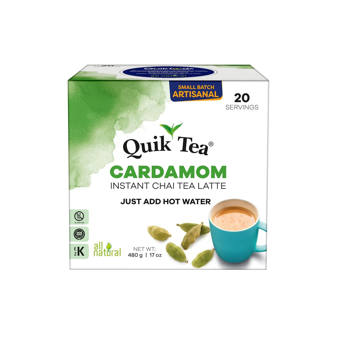 QuikTea Instant Chai Tea Latte Mix, Cardamom, 20 Sachets