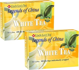 Uncle Lee’s Premium White Tea, Lightly Caffeinated, 100 Count 2-Pack– Antioxidant-Rich Bai Mu Dan in Individually Wrapped Tea Bags, 5.29 Oz Ea