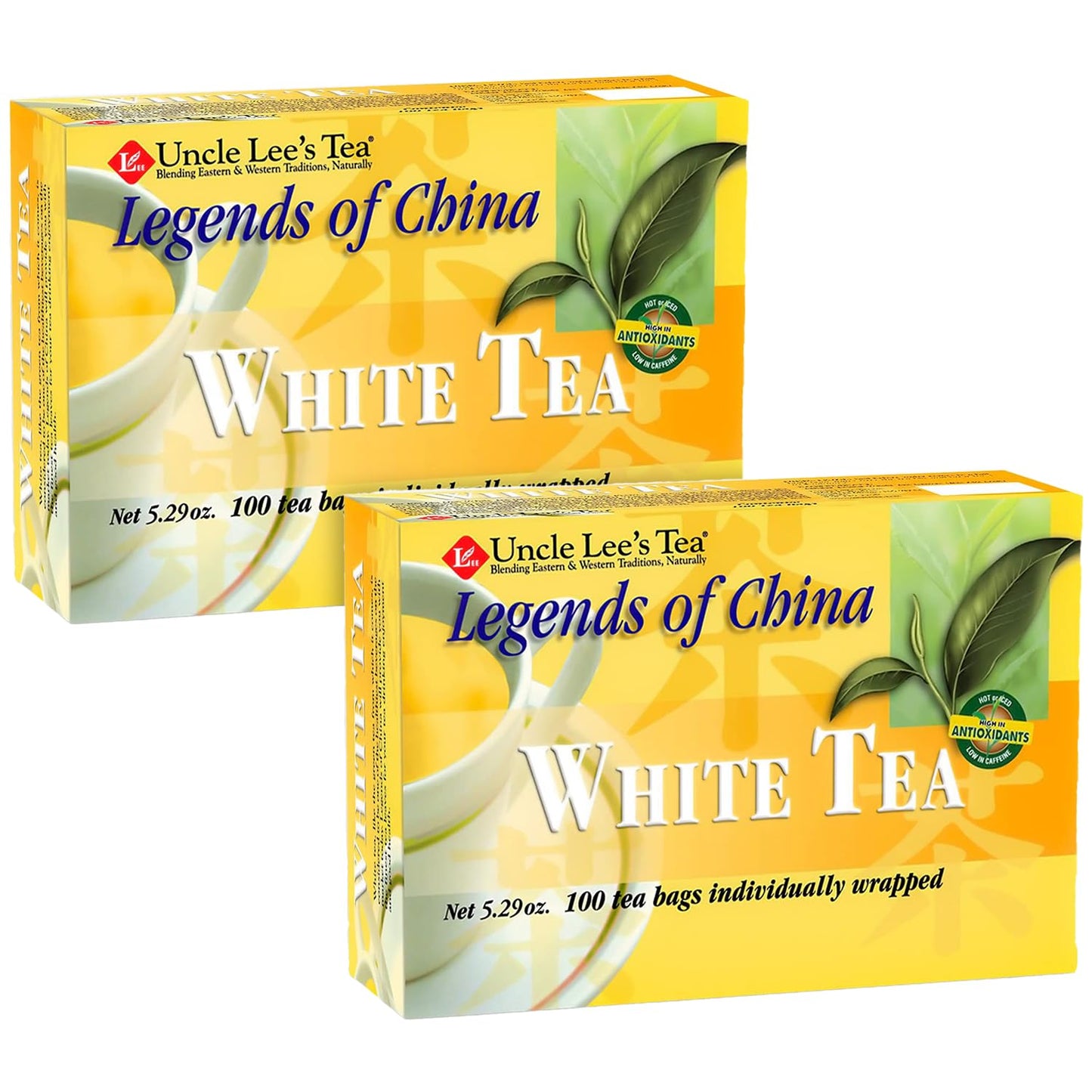 Uncle Lee’s Premium White Tea, Lightly Caffeinated, 100 Count 2-Pack– Antioxidant-Rich Bai Mu Dan in Individually Wrapped Tea Bags, 5.29 Oz Ea