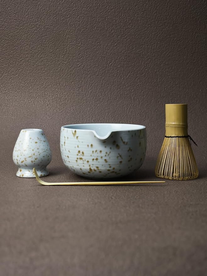 Artcome Matcha Tea Set - Ceramic Matcha Bowl with Pouring Spout, Bamboo Whisk, Whisk Holder, Tea Scoop & Matcha Manual
