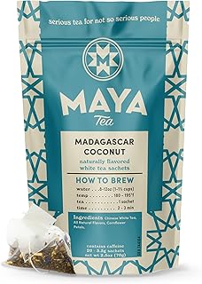 Maya Tea Madagascar Coconut White Tea Sachets, Contains Caffeine, All Natural, Pack of 20