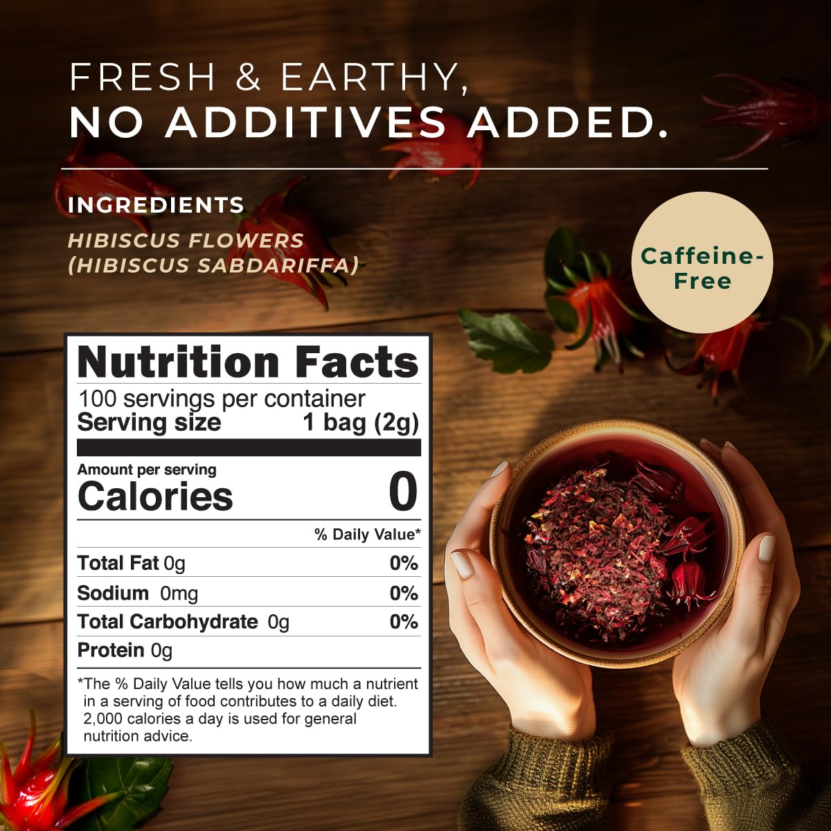 Hibiscus Tea Bags 100 Count - 100% Natural Caffeine Free Herbal Tea | Tart and Refreshing Tea - No Added Sugar, No Fillers - Hot or Iced - Non-GMO