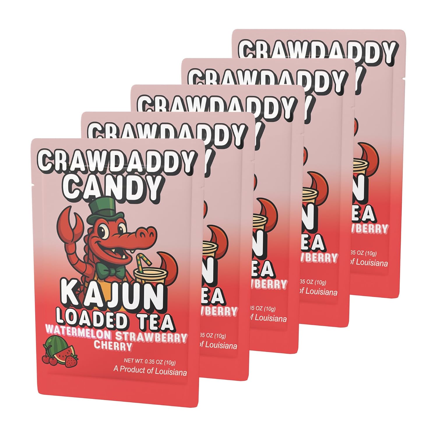 Kajun Loaded Tea – Crawdaddy Candy | Watermelon + Strawberry + Cherry Flavor | Sugar Free Energy Tea Powder | 250mg Green Tea Caffeine | Zero Calories | Keto Friendly