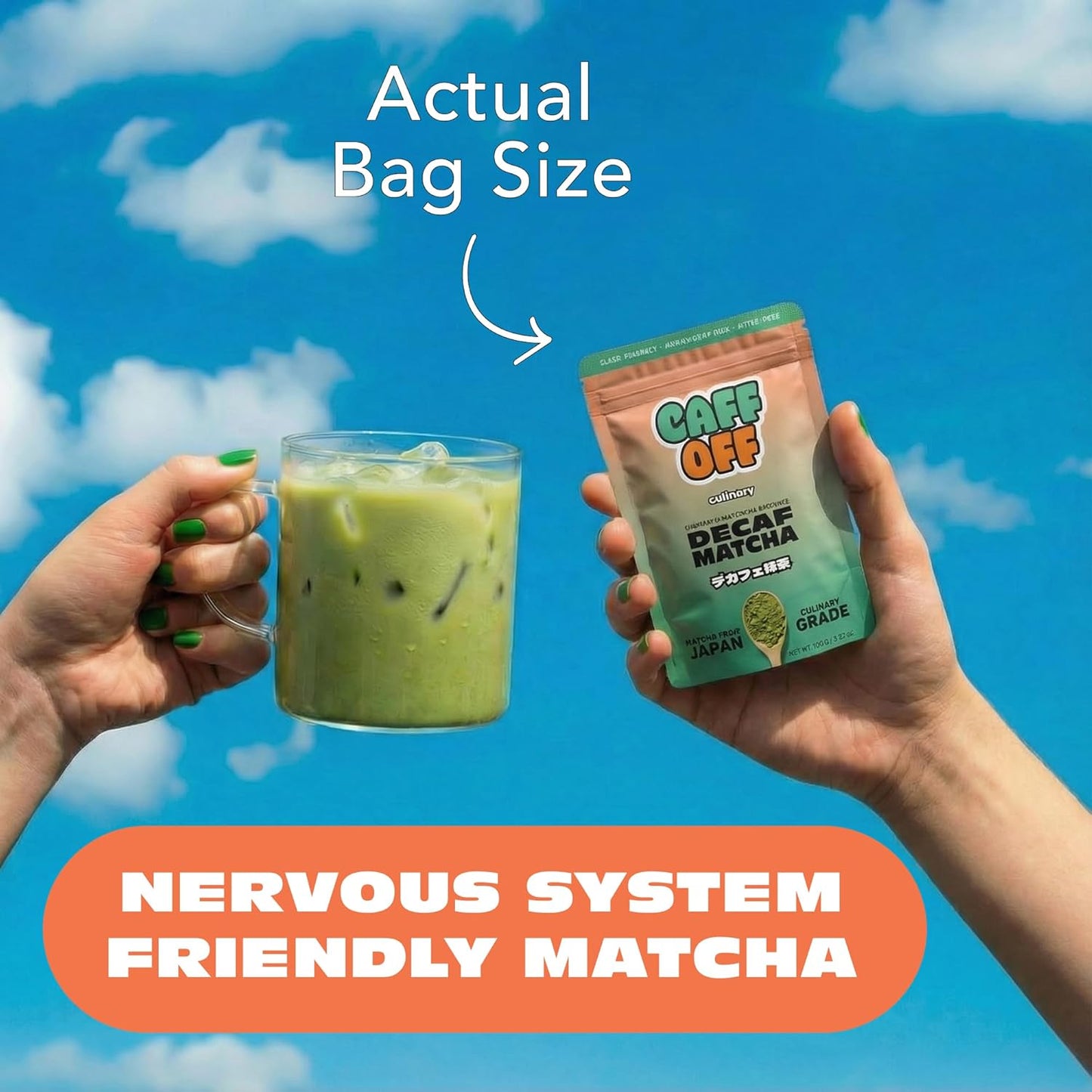 Caff Off Decaf Matcha Green Tea Powder From Japan - 1.06 oz / 30 g - Culinary Grade - Naturally Decaffeinated Using No Chemicals - Tested For Heavy Metals & Pestacides - First Harvest & Shade Grown Caffeine Free Matcha Powder