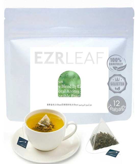 Premium Four Seasons Spring Oolong TeaBags 12 Count - Taiwan Si Ji Chun Whole Leaf Loose Pyramid Tea Bags, Floral Smooth Taste Portable Resealable Pack