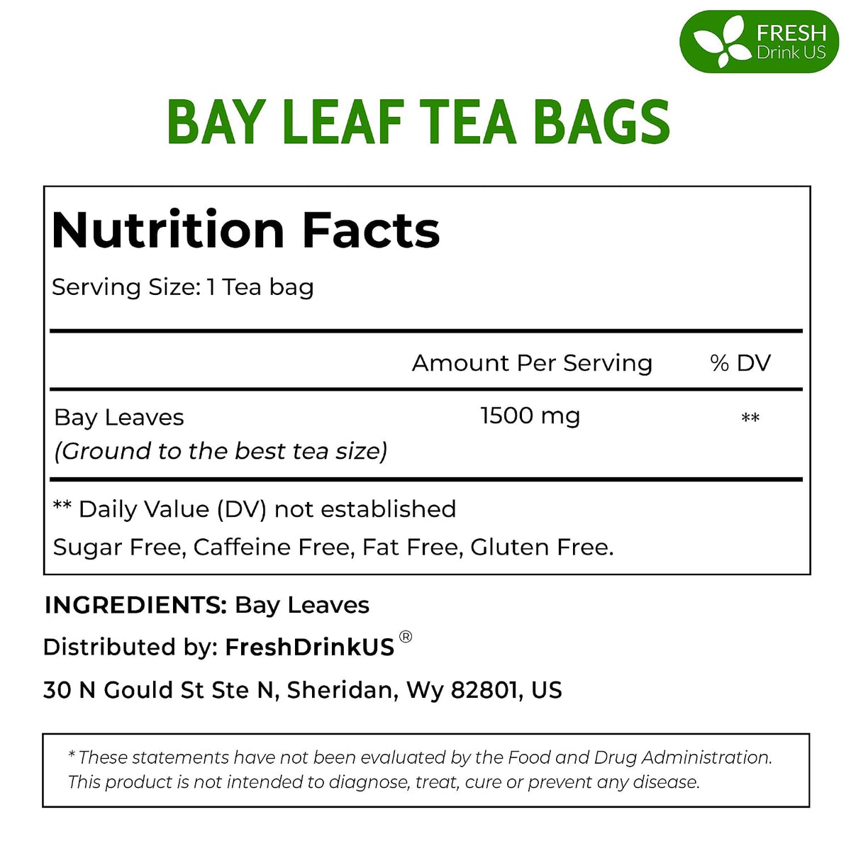 FreshDrinkUS, Premium Bay Leaf Tea Bags, 105 Count, Pure, Caffeine Free