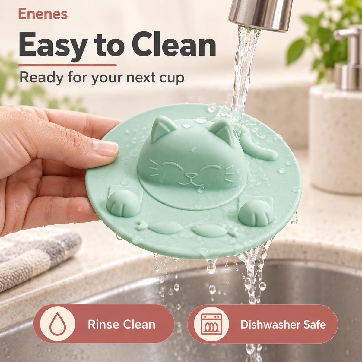 Enenes Tea Bag Holder and Squeezer 4 Pack, 4 Inch Cat Silicone Cup Cover