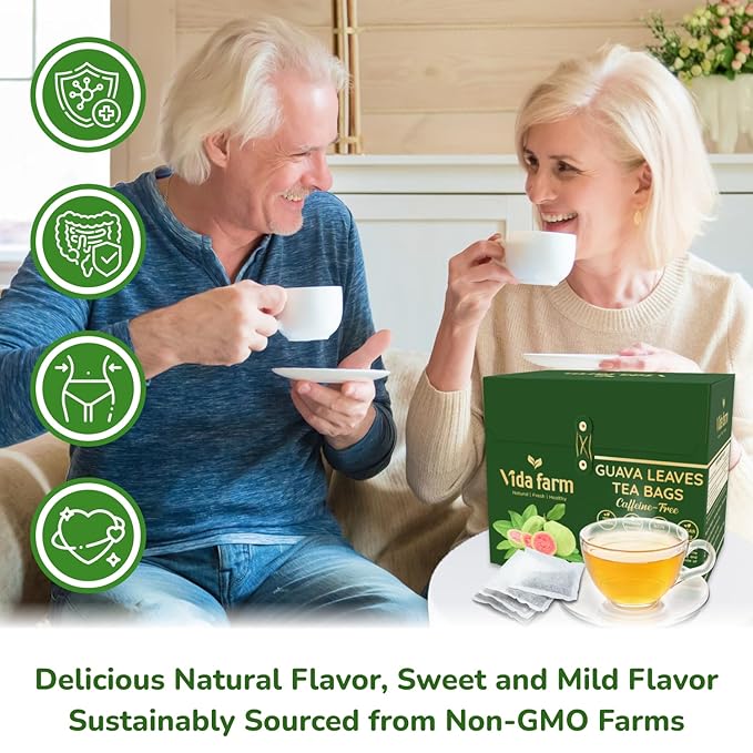 VIDA FARM 125 Premium Guava Leaf Tea Bags, Zero Sugar Tea, Handpicked, 100% Pure and Natural Guava Leaves, Non-GMO, No Caffeine, Gluten-Free, Vegan