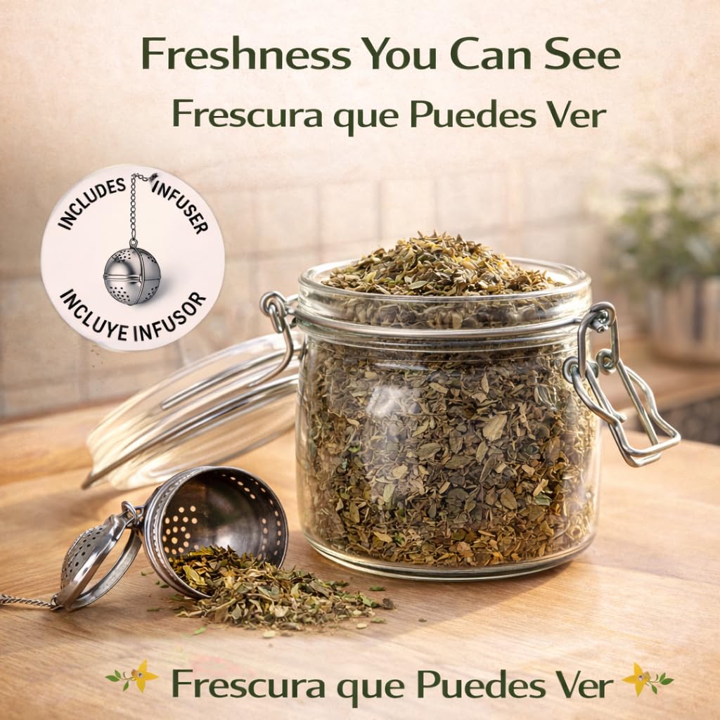 Damiana Leaf Te – 4 oz (113g) Loose Herbal Tea + Stainless Steel Tea Infuser – 100% Natural Turnera diffusa – Authentic