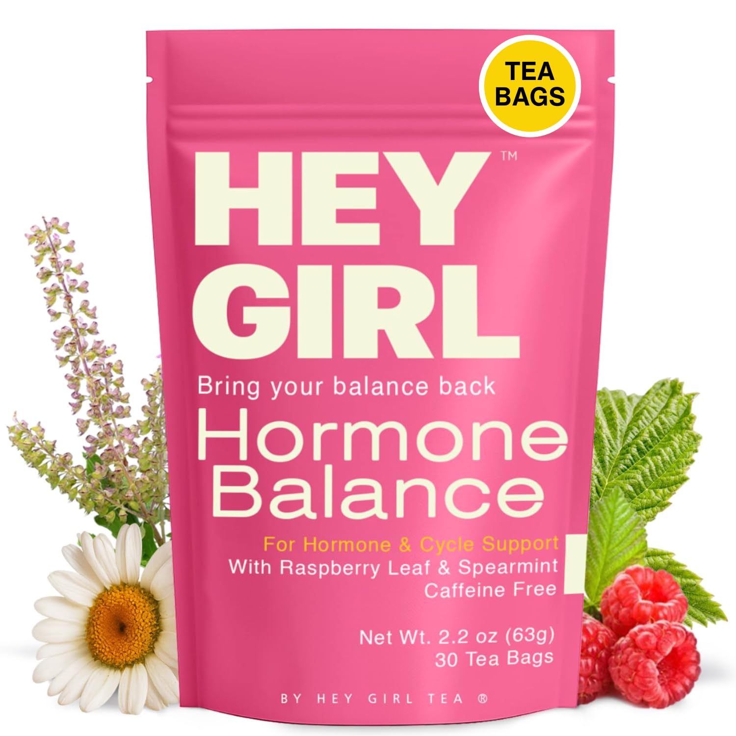 Hormone Balance for Women Tea with Spearmint, Red Raspberry Leaf, Chamomile, Ginger, Nettle - For PMS, PCOS, Perimenopause & Cycle Support - Herbal Hormonal Wellness Tea Bags