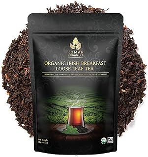 Komar Organics Irish Breakfast Tea – 16Oz USDA Organic Black Loose Leaf Tea – Certified Kosher Ceylon and Assam Black Tea Loose Leaf Rich in Antioxidants – Energy Boosting Organic Black Tea for Morning, Afternoon