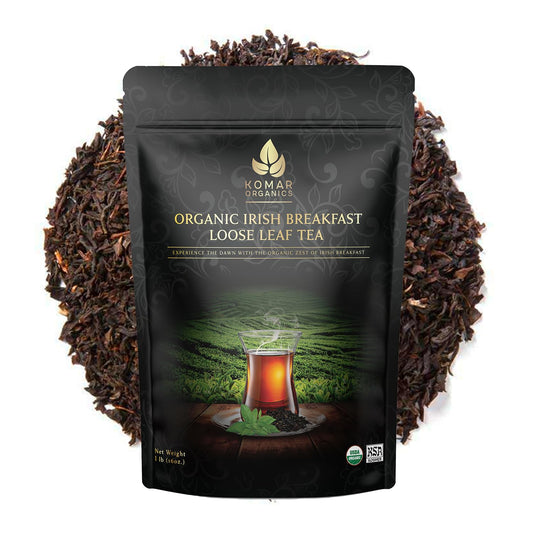 Komar Organics Irish Breakfast Tea – 16Oz USDA Organic Black Loose Leaf Tea – Certified Kosher Ceylon and Assam Black Tea Loose Leaf Rich in