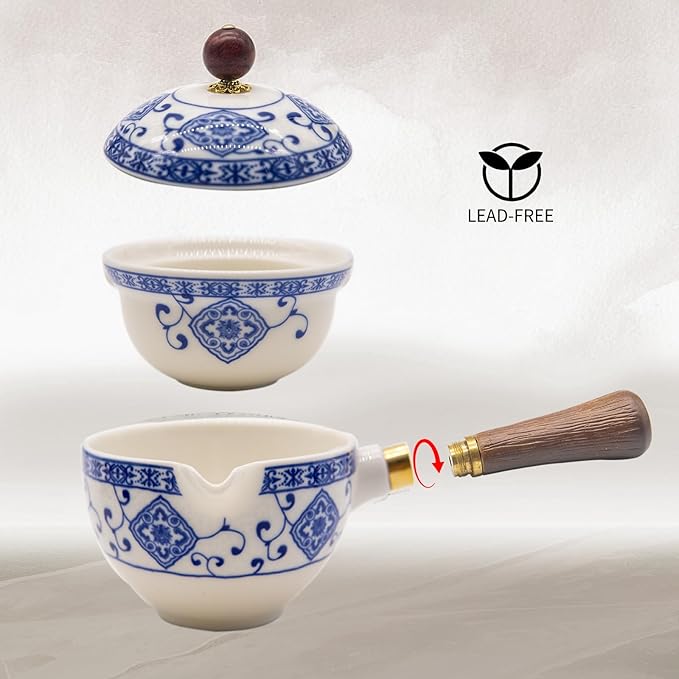 LURRIER Porcelain Chinese Gongfu Tea Set,Portable Teapot Set with 360 Rotation Tea maker and Infuser,Portable All in One Gift Bag for Travel,Home,Gifting,Outdoor and Office (Floral White)