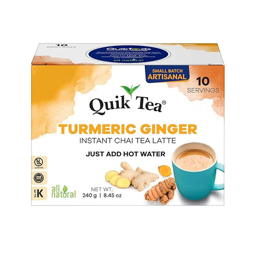 QuikTea Turmeric Ginger Chai Tea Latte - 10 Count Single Box - All Natural Preservative Free Authentic Instant Chai from Assam
