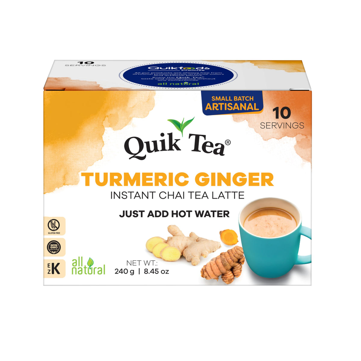 Quik Tea QuikTea Instant Chai Tea Latte Mix, Turmeric Ginger, 10 Sachets