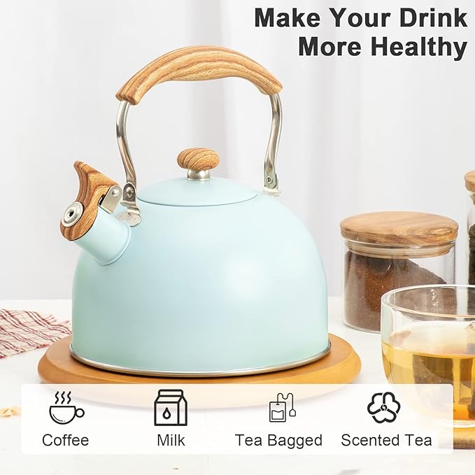 Whistling Stainless Steel Diamond Pattern Tea Kettle with Wood Grain Anti Heat Handle