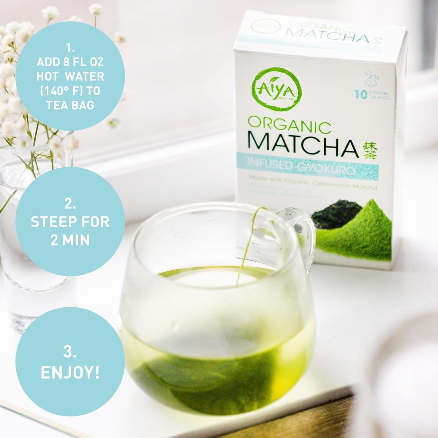 Aiya Organic Matcha Infused Gyokuro | Organic Ceremonial Matcha Green Tea, Organic Gyokuro | 10 Count