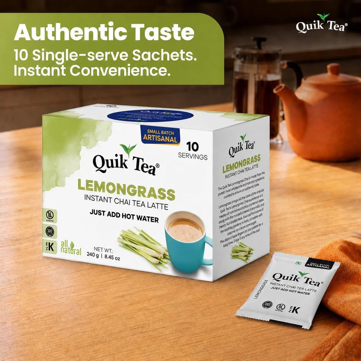 QuikTea Instant Chai Tea Latte, Lemongrass, 33.8 Oz