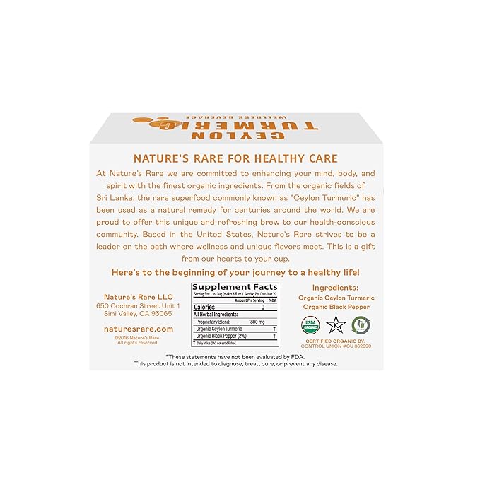 Pure Ceylon Turmeric Brew - 100% Organic Ceylon Turmeric Tea Bags (40 Sachets - pack of 2 – 20 Count PER BOX)