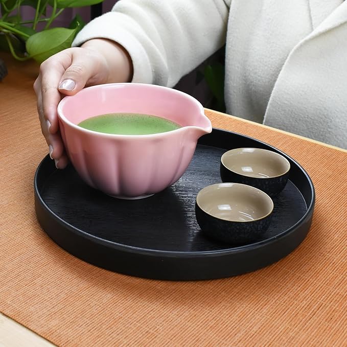 Artcome 7 Pcs Japanese Matcha Tea Set - Matcha Bowl with Pouring Spout, Matcha Whisk, Tea Scoop, Whisk Holder, Handmade Matcha Ceremony Kit For Japanese Tea Ceremony, Rose