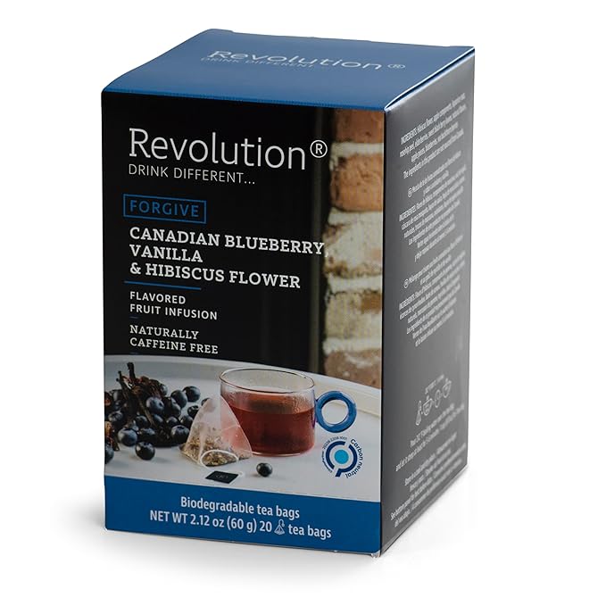 REVOLUTION TEA® Canadian Blueberry, Vanilla & Hibiscus Flower Fruit Tea [THE ORIGINAL] – Premium Full Leaf Tea – Biodegradable Infuser Tea Bags – Flavored Fruit Tea – Naturally Caffeine Free – 20 Bags