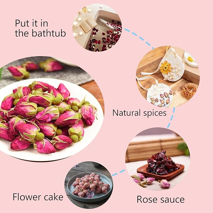 Rose Tea– Dried Rose Buds, Mini Rosa Te, 20 Tea Bags (70g / 2.47oz), rose petals edible, Sweet and Floral Aroma, No Added Sugar, Edible Flowers for Cocktails, Healthy Creative Drinks, Cake Decorating, Dessert or Crafts, Improve Mood, Digestion & Skin
