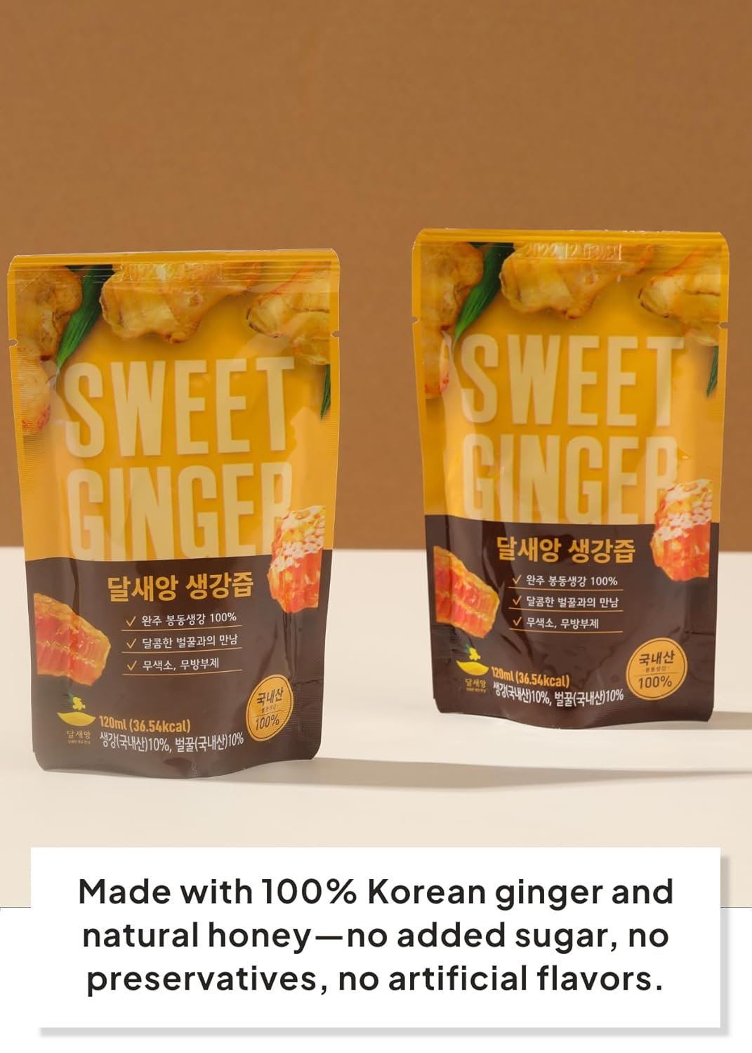 Korean Food Dalsaeang Korean Ginger Honey Tea – 10 x 4 oz Pouches, Bongdong Ginger & Natural Honey, No Additives, On-the-Go Wellness Drink
