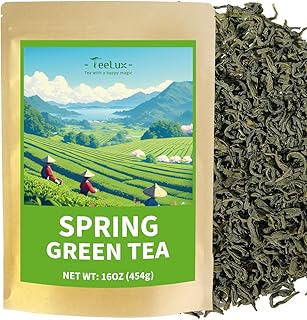 TeeLux Green Tea Loose leaf, Premium Early Spring Green Tea, Fresh & Mellow Taste, Handpicked Young Leaves & Buds, 16oz