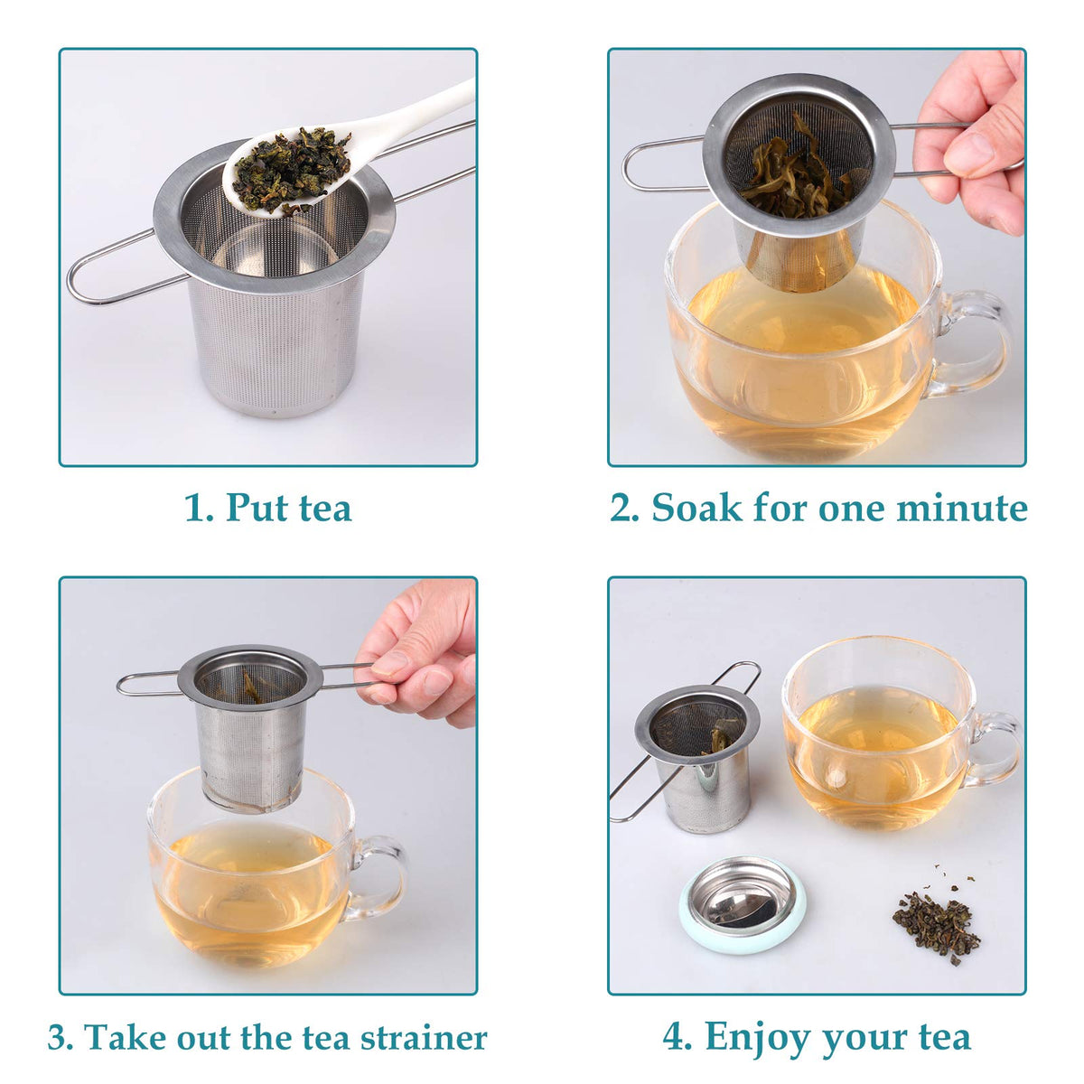 Fenshine Tea Infuser Stainless Steel Tea Strainer Folding Handle Tea Filter Extra Fine Mesh Strainer Brewing Basket with Lid