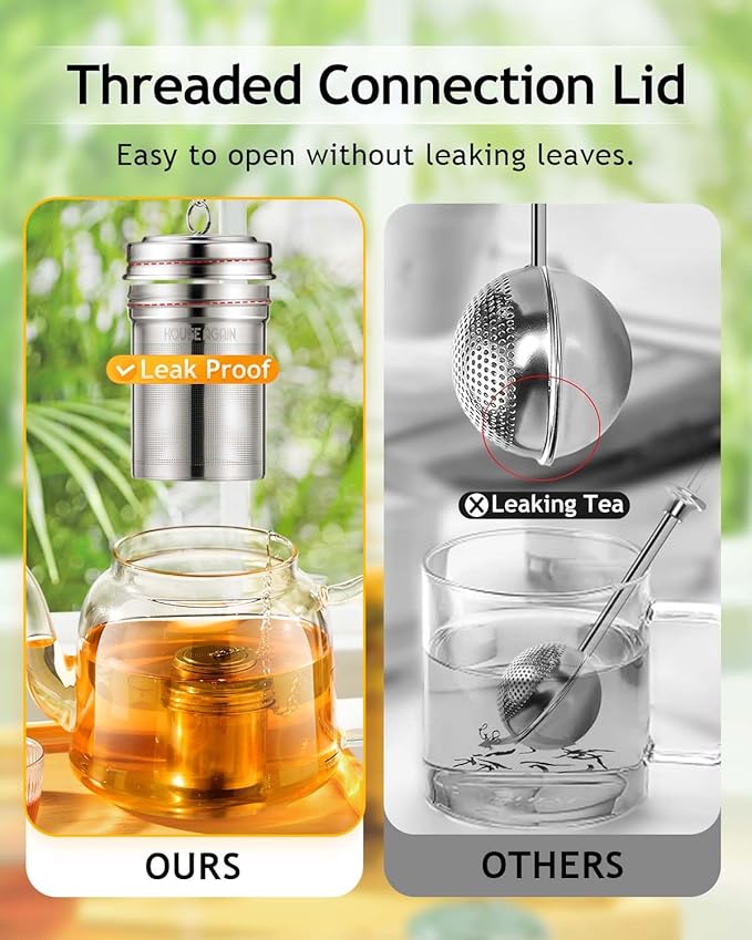 House Again 2 Pack Tea Infuser, Extra Fine Mesh Tea Infusers for Loose Tea, 18/8 Stainless Steel Tea Strainer with Extended Chain Hook