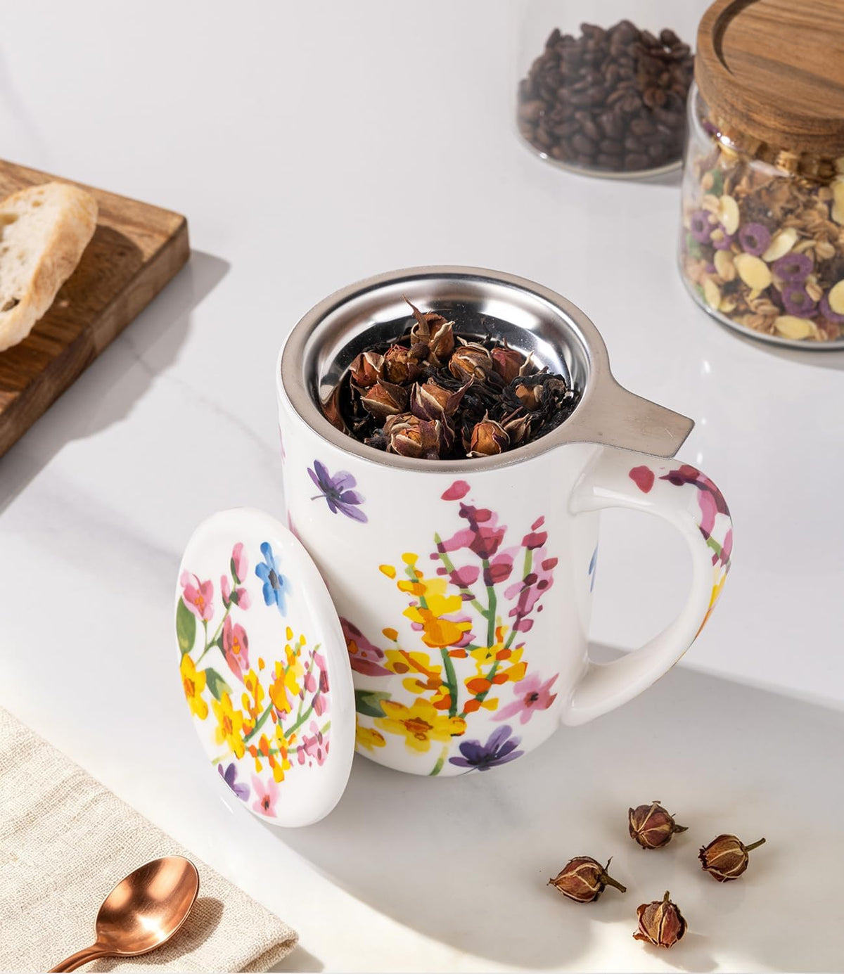 GBhome Tea Mug with Infuser and Lid,18 oz Loose Leaf Tea Cup with Steeper