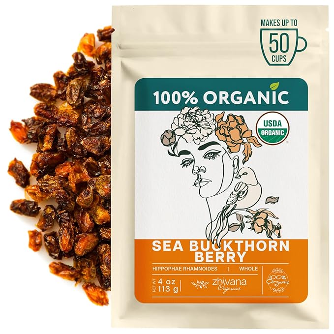 Organic Sea Buckthorn Berry – Sea Buckthorn Tea, Dried Seaberry, Seabuckthorn – Espino Amarillo – Rich in Nutrients Superfood Berries for Immunity