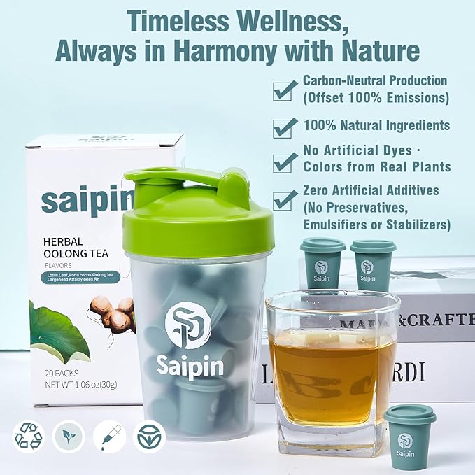 SAIPIN Lotus Green Tea Pods Variety Pack with Sports Cup,20 Pack 100% Organic Lotus Green Tea-Non-GMO，Gluten Free, Dairy Free, Sugar Free,Poria Tea