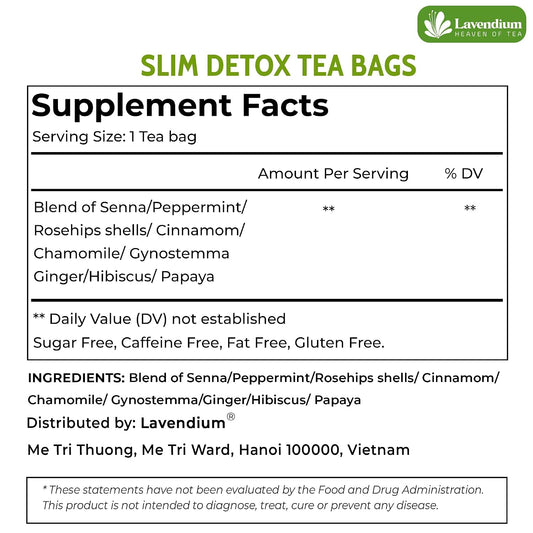 Lavendium SIimming Detox Herbal Tea, Caffeine-Free, 60 Count | Caffeine-free herbal blend with chamomile, hibiscus, ginger, citrus and cinnamon for a flavorful daily infusion.