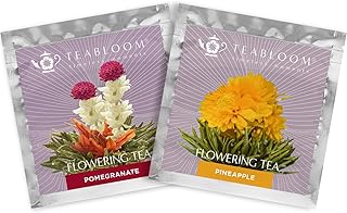 Blooming Tea Flowers - Pomegranate & Pineapple Flowering Teas – Each Tea Blossom Can Be Steeped Multiple Times (2-Pack)