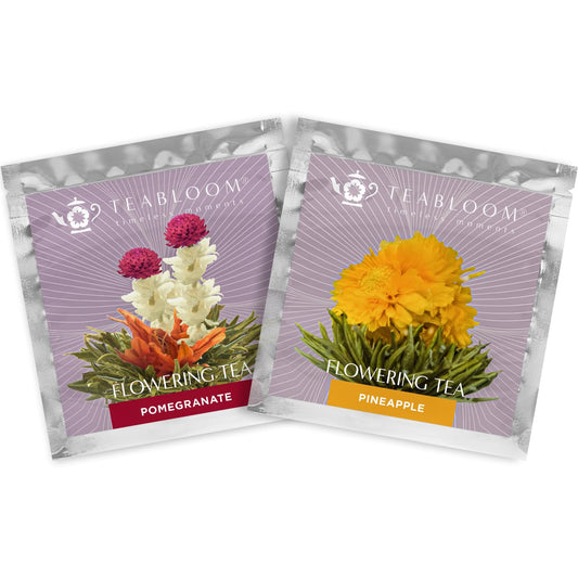 Blooming Tea Flowers - Pomegranate & Pineapple Flowering Teas – Each Tea Blossom Can Be Steeped Multiple Times (2-Pack)